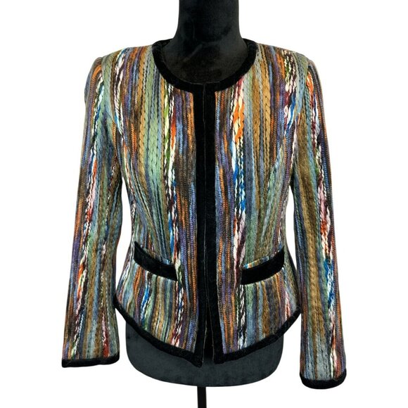 Katherine New York Womens Multicolor Striped Jacket Size L Polyester/Acrylic - Picture 1 of 6